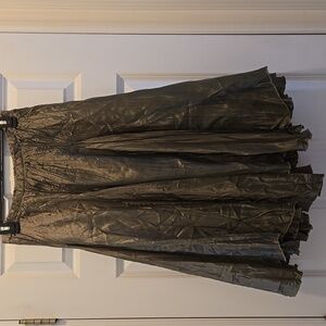Vintage Y2K Midi Skirt S Fairy Grunge Olive Green Godet Crinkle Stretchy A-line